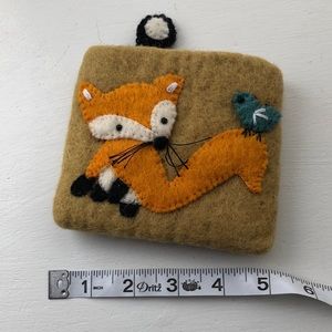 Felted fox and bird coin purse